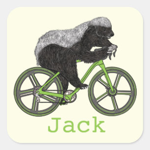 Funny Honey Badger Cycling Badass Bicycle Add Name Vierkante Sticker