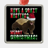 Funny Honey Badger Merry Kerstversient Metalen Ornament (Voorkant)