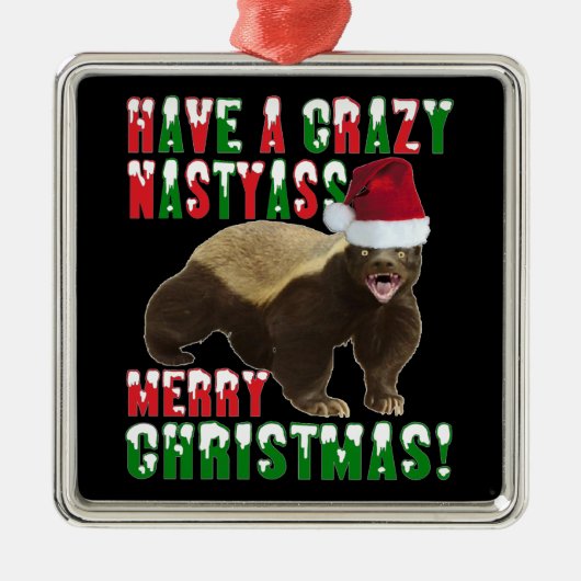 Funny Honey Badger Merry Kerstversient Metalen Ornament (Voorkant)