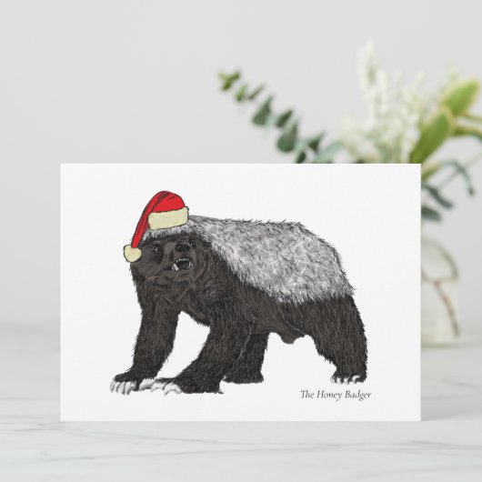 Funny honey badger Santa badass irony Feestdagenkaart (Staand voorkant)