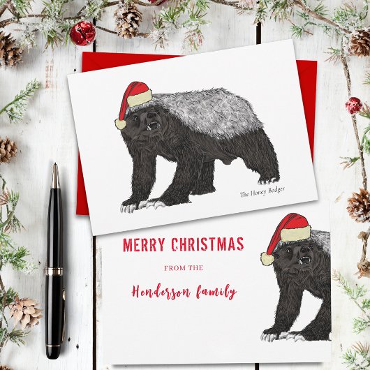 Funny honey badger Santa badass irony Feestdagenkaart