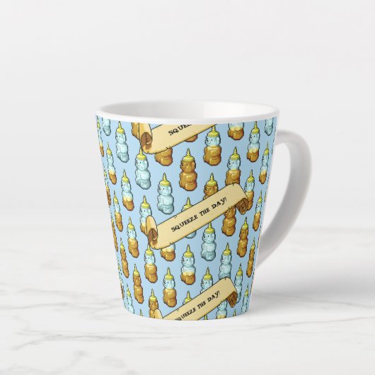 Funny Honey Bear Bottle Squeeze The Day! Pattern Latte Mok (Rechterhoek)