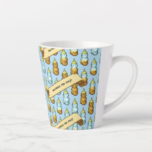 Funny Honey Bear Bottle Squeeze The Day! Pattern Latte Mok (Rechts)