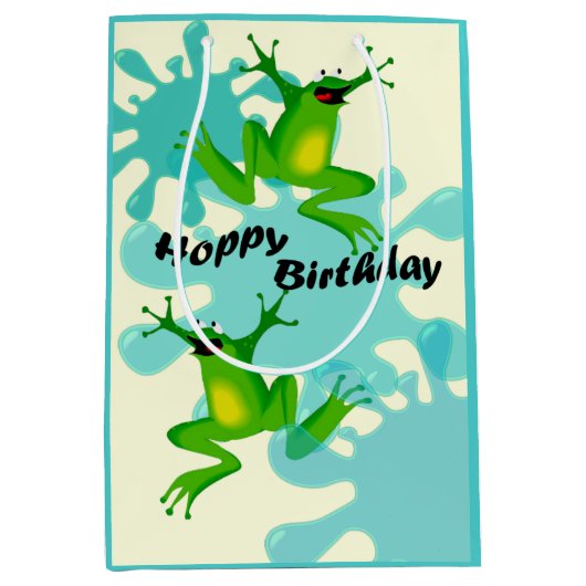 Funny Hoppy Birthday Frog Med Gift Bag Medium Cadeauzakje (Voorkant)