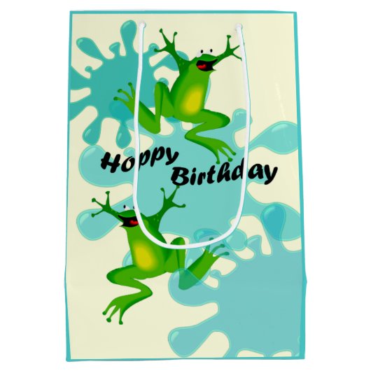 Funny Hoppy Birthday Frog Med Gift Bag Medium Cadeauzakje (Achterkant)