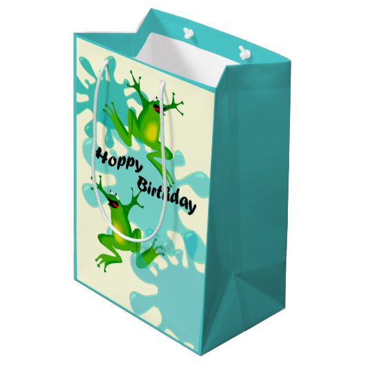 Funny Hoppy Birthday Frog Med Gift Bag Medium Cadeauzakje (Achterkant Gekanteld)