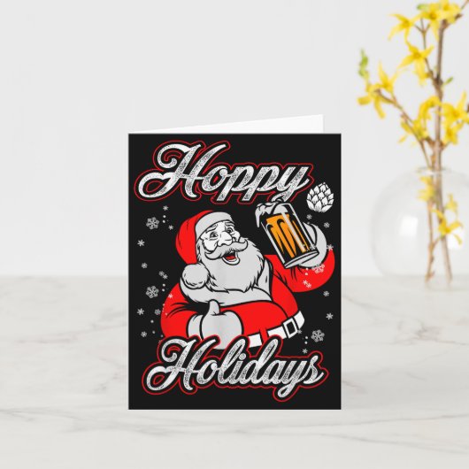 Funny Hoppy Holidays Santa Beer Christmas Drinking Kaart (Gele Bloem)