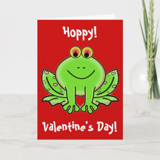Funny Hoppy Valentijnsdag Frog Pink Hearts Feestdagen Kaart (Voorkant)