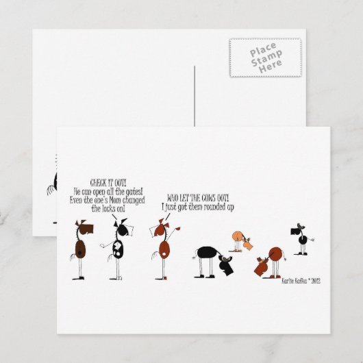Funny Horse and Cow Card Briefkaart (Voorkant / Achterkant)