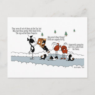 Funny Horse and Penguin Winter Cartoon Briefkaart