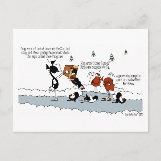 Funny Horse and Penguin Winter Cartoon Briefkaart (Voorkant)