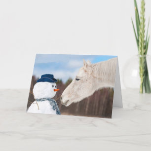 Funny Horse and Snowman's Nose-kerstkaart Feestdagen Kaart