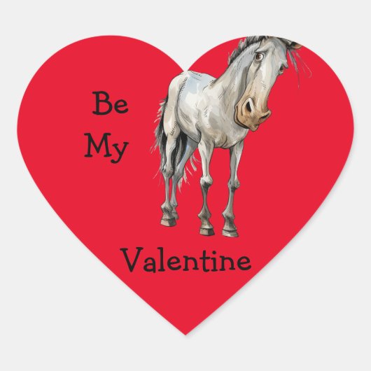 Funny horse Be My Valentijn sticker. Hart Sticker (Voorkant)