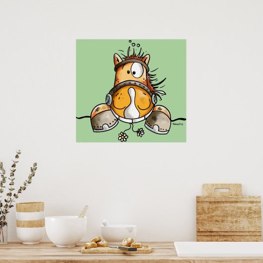 Funny Horse Cartoon Poster (Keuken)