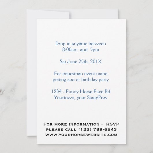 Funny Horse Face for Party of Equestrian Event Kaart (Achterkant)