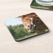 Funny Horse Face met gekrulde lips, Crazy Eye Bier Onderzetter (Linkerzijde)