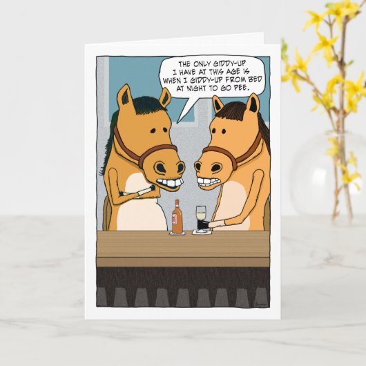 Funny Horse in Bar heeft geen 'giddyup'-dag Kaart (Gele Bloem)