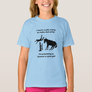 Funny Horse Jumping Stunt Girl in training T-shirt