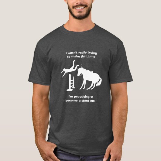 Funny Horse Jumping Stunt Man in opleiding T-shirt (Voorkant)