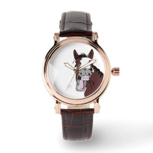 Funny Horse Laughing Cartoon Horloge