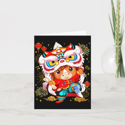 Funny Horse Lion Dance Chinese New Year Kid Men  Kaart (Voorkant)