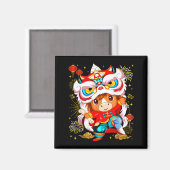 Funny Horse Lion Dance Chinese New Year Kid Men  Magneet (Voorkant / Achterkant)