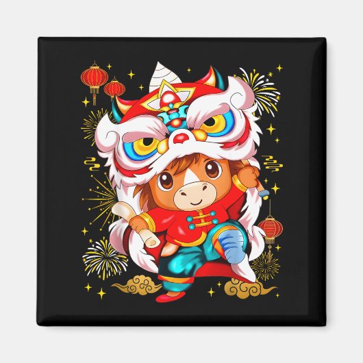 Funny Horse Lion Dance Chinese New Year Kid Men  Magneet (Voorkant)