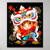 Funny Horse Lion Dance Chinese New Year Kid Men  Poster (Voorkant)