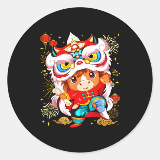 Funny Horse Lion Dance Chinese New Year Kid Men  Ronde Sticker (Voorkant)