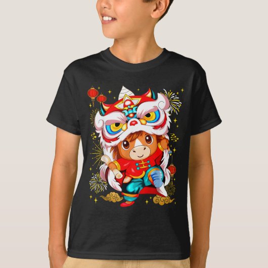 Funny Horse Lion Dance Chinese New Year Kid Men  T-shirt (Voorkant)