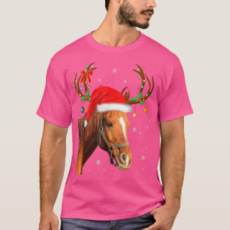 Funny Horse Lover Xmas Lights Reindester Santa Hor T-shirt