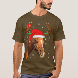 Funny Horse Lover Xmas Lights Reindester Santa Hor T-shirt
