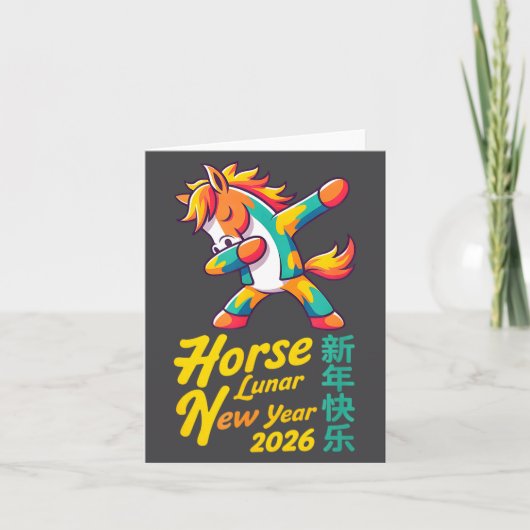Funny Horse Lunar New Year 2026 Dabbing Design  Kaart (Voorkant)