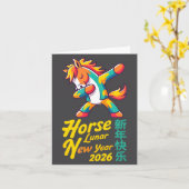 Funny Horse Lunar New Year 2026 Dabbing Design  Kaart (Gele Bloem)