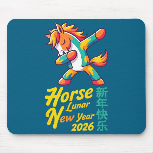 Funny Horse Lunar New Year 2026 Dabbing Design Muismat (Voorkant)