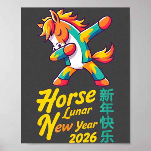 Funny Horse Lunar New Year 2026 Dabbing Design  Poster (Voorkant)