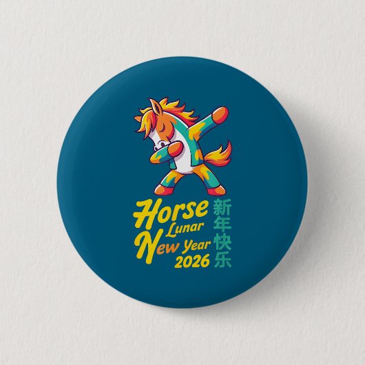 Funny Horse Lunar New Year 2026 Dabbing Design  Ronde Button 5,7 Cm (Voorkant)