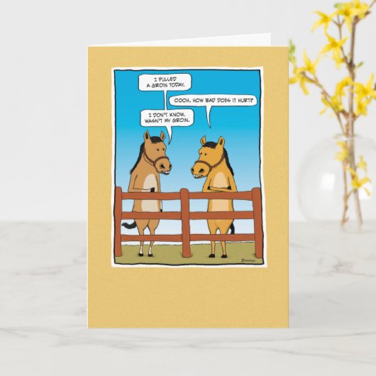 Funny Horse met gepullede kiemdag Kaart (Gele Bloem)