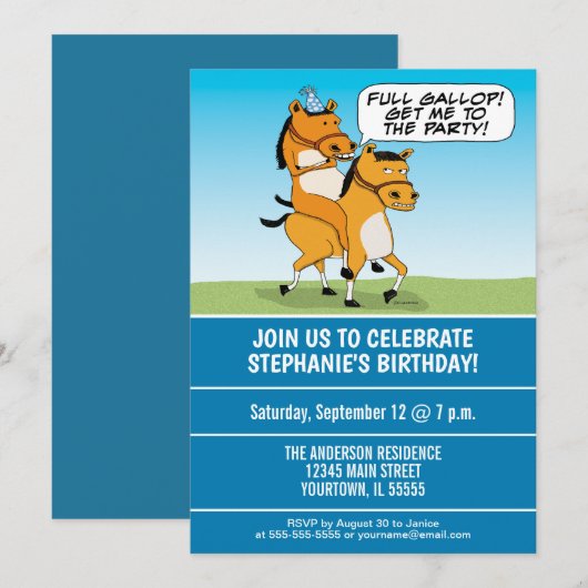 Funny Horse Riding Horse Birthday Party Kaart (Voorkant / Achterkant)
