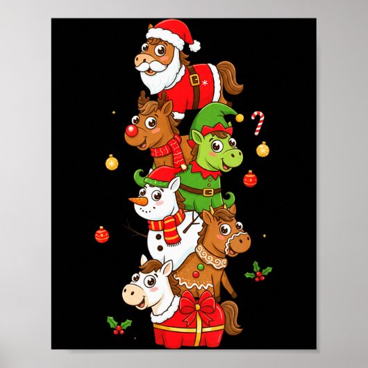 Funny Horse Santa Elf Snowman Christmas Womens Men Poster (Voorkant)