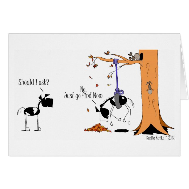Funny Horse Stuck in een Tire Swing Cartoon Card (Voorkant Horizontaal)