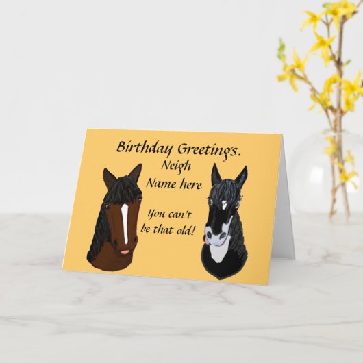 Funny Horse Verjaardag Kaart naam voorzijde toevoe (Gele Bloem)