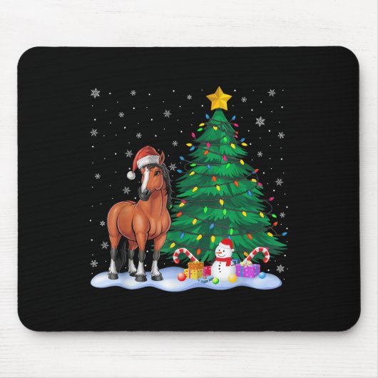 Funny Horse Xmas Tree Lights Rendier Pet Kerst Muismat (Voorkant)