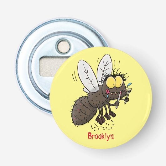 Funny horsefly insect cartoon button flesopener (Voorkant)