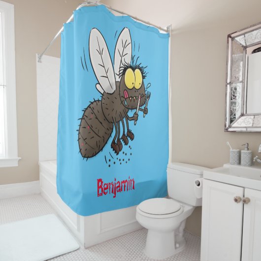 Funny horsefly insect cartoon douchegordijn (In situ)