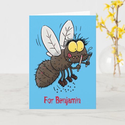 Funny horsefly insect cartoon kaart (Gele Bloem)