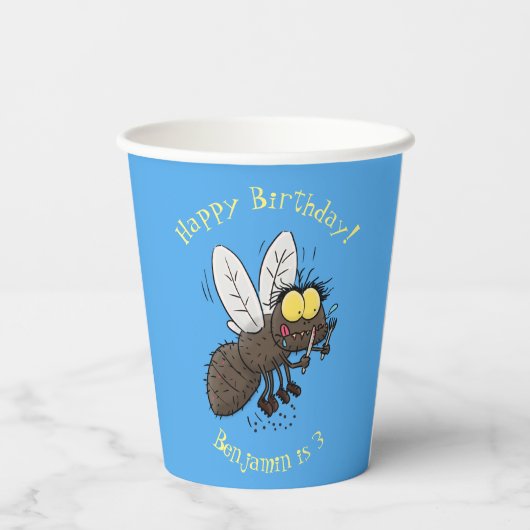 Funny horsefly insect cartoon papieren bekers (Achterkant)