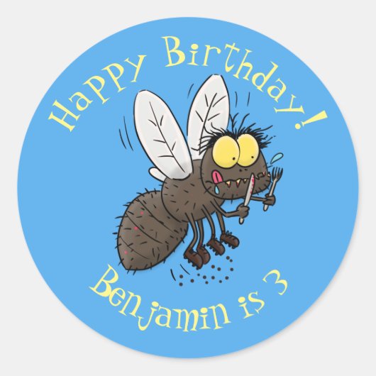 Funny horsefly insect cartoon ronde sticker (Voorkant)