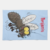 Funny horsefly insect cartoon theedoek (Horizontaal)