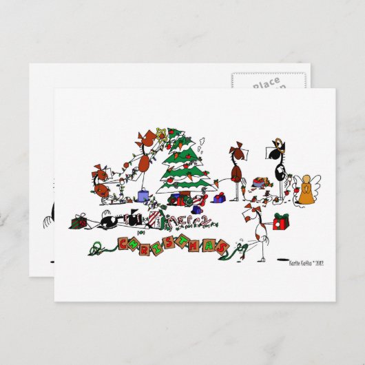 Funny Horses Decorting Pasture Cartoon Briefkaart (Voorkant / Achterkant)